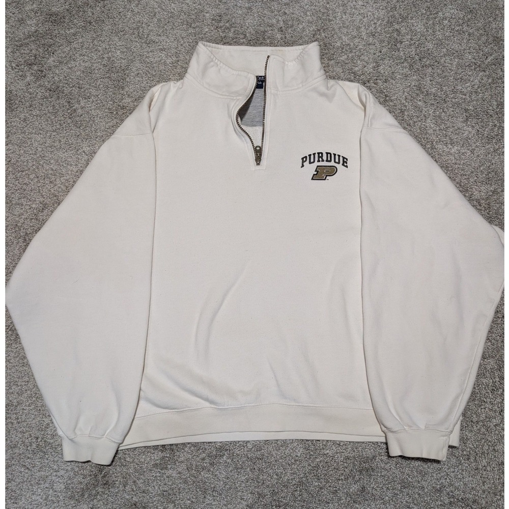 Sport-Tek Purdue University Sweatshirt Mens XL Cream Quarter Zip Pullover NCAA‎